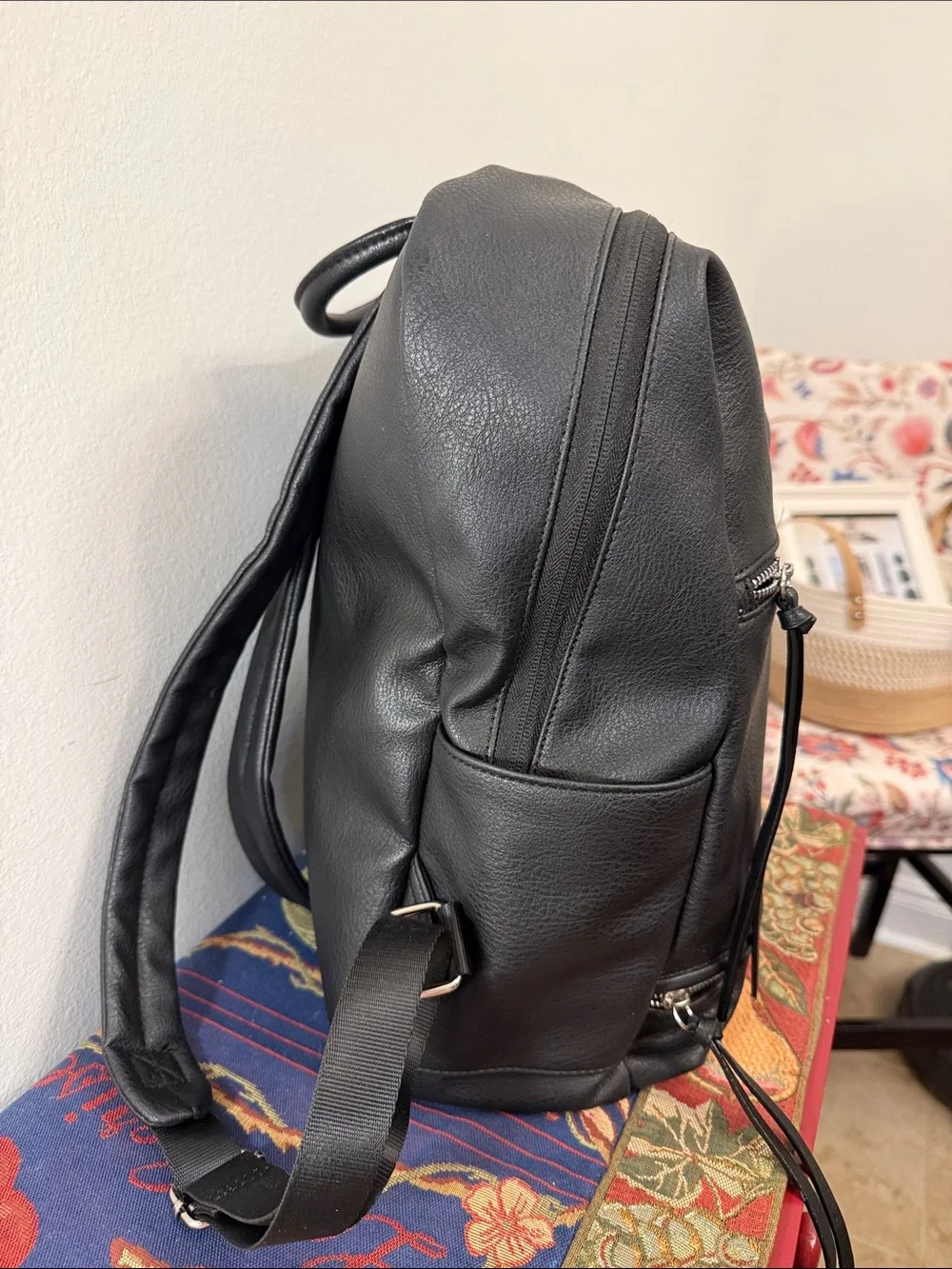 Kenneth Cole Reaction Black Vegan Leather Backpack with Front Zip
